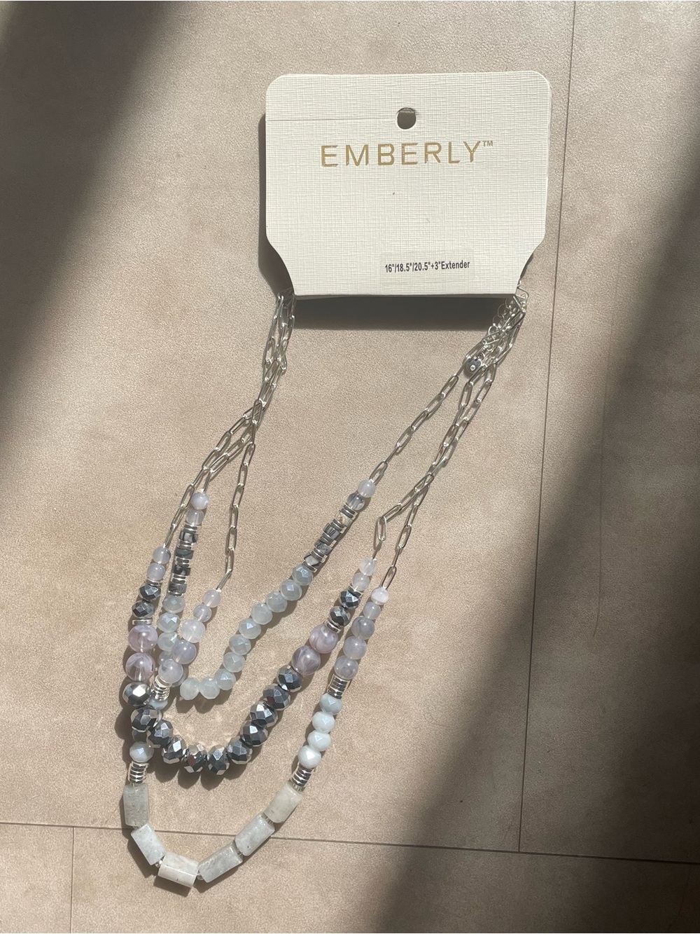 Emberly Multi-Strand Beaded Necklace Silver with Gray and White Marbled beads